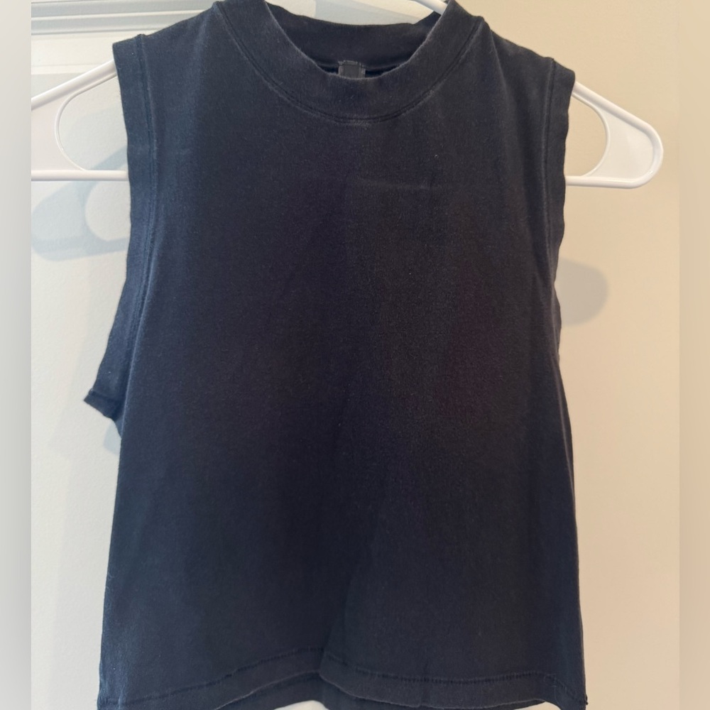 Skims Black Mock-Neck Crop Top - Size Large